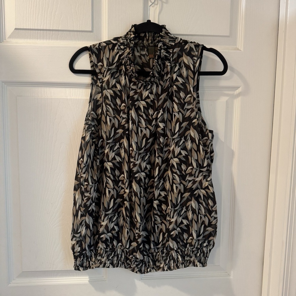 Serenade‎ New York Abstract Multicolored Black Sleeveless Mock Turtleneck Blouse